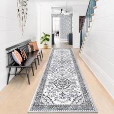 Enyhom Extra Long Carpet Runner, 60 x 240 cm Grey Washable Runners for Hallways