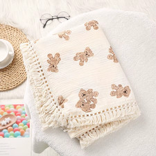 Cute Bear Muslin Squares Cotton Baby Blanket for Newborn Plaid Infant Swaddle Bl