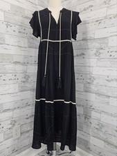 See and Be Seen Tiered Trim Detailed Midi Dress Black Womens Small