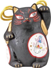 Maneki Neko Lucky Cat KABUKI Style Black 4.7in Japanese Figurine Made in Japan