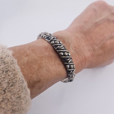 Barse Sterling Silber 925 Thailand Armreif Manschette Armband Floral Scroll Thai (63/4'')