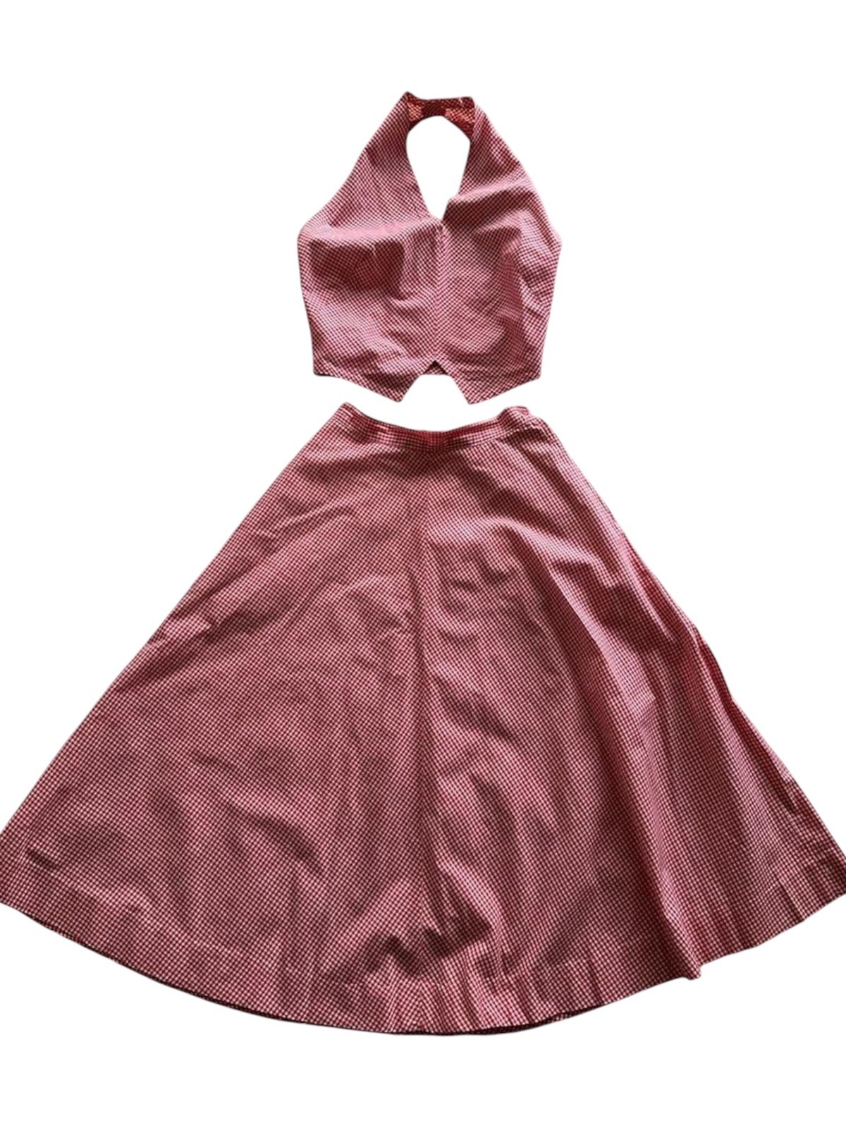 Vintage 50s 60s Gingham Halter And Matching Skirt Set Farmers Daughter 1950s