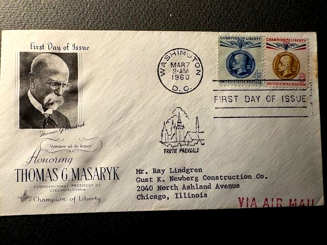 FDC, Thomas G. Masaryk,  4+8c, 1960