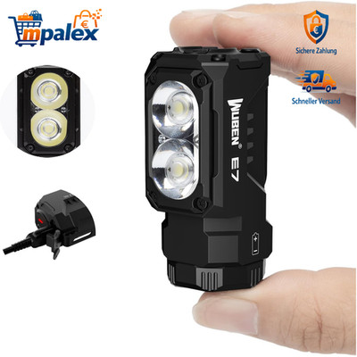 WUBEN E7 Mini Taschenlampe 1800 Lumen Aufladbar Magnet 6 Modi Aluminium Schwarz