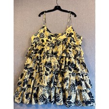 J.Crew Dress Womens 24 Yellow Black Floral Tiered Ruffle Cotton Mini Dress NWT