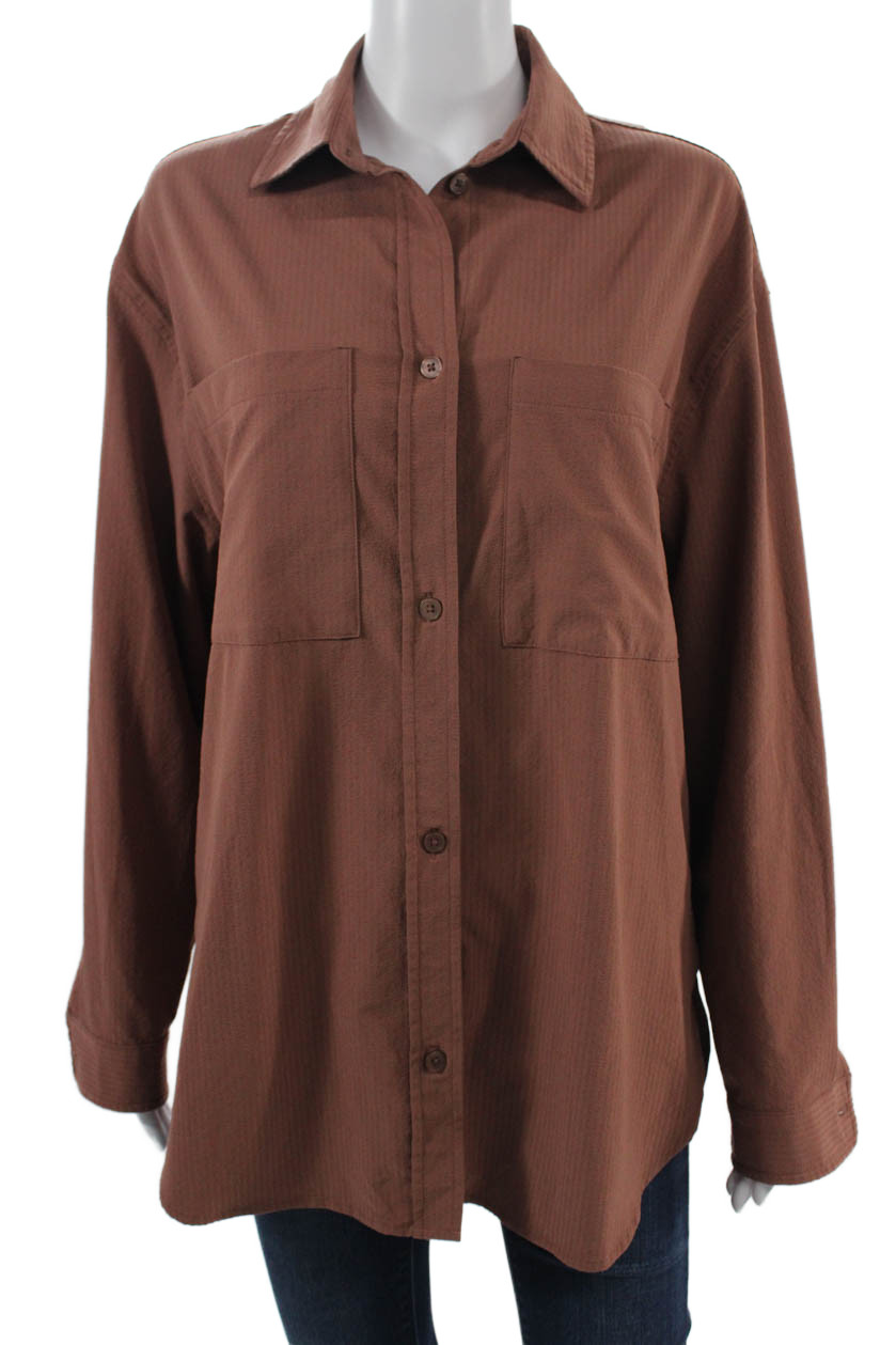 Alo Womens Basic Striped Collared Button-Up Top B… - image 1