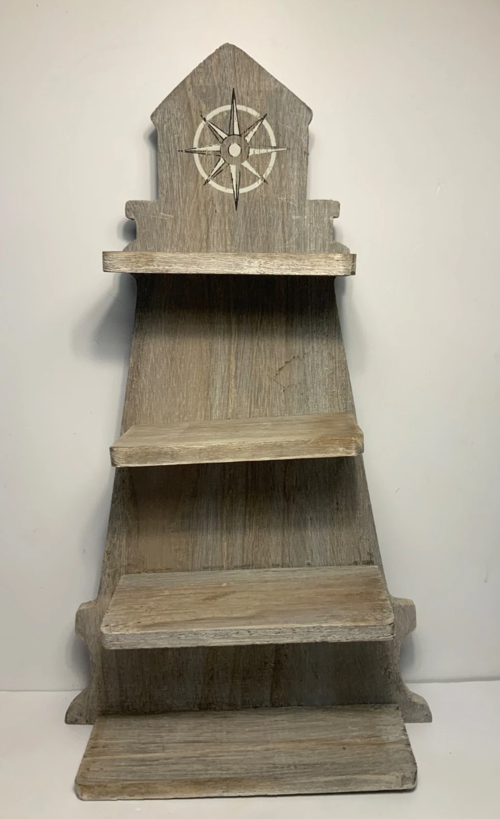 Vintage Hadmade Light Gray Washed Wood Lighthouse Shelf 21 in.