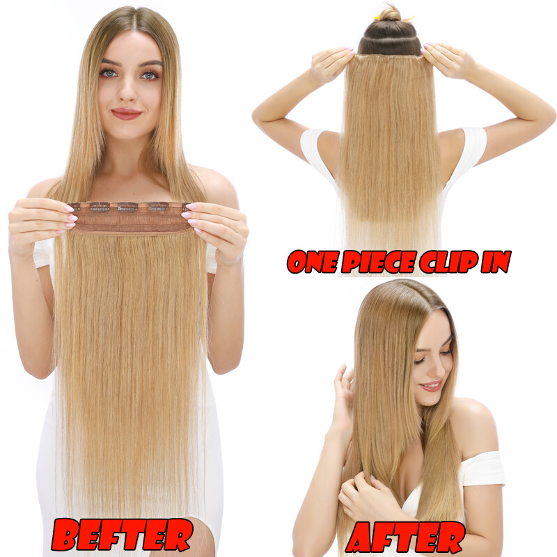 100G Thick Human Hair Extensions Clip In Remy One Piece 3/4 Full Head ...