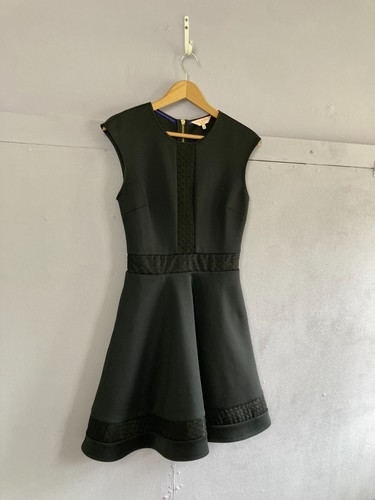 Ted Baker Little Black Dress Smart Occasion UK8 Semi Sheer Panels Skater Dress - Picture 2 of 8