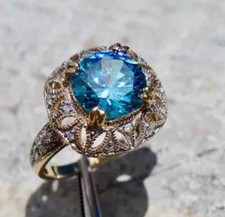 2.23Ct Round Cut Simulated Blue Topaz Women's Ring 14k Yellow Gold Plated Silver