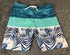 Old Navy California Board Shorts Mens 38 Blue Green Tropical Print Swim Trunks