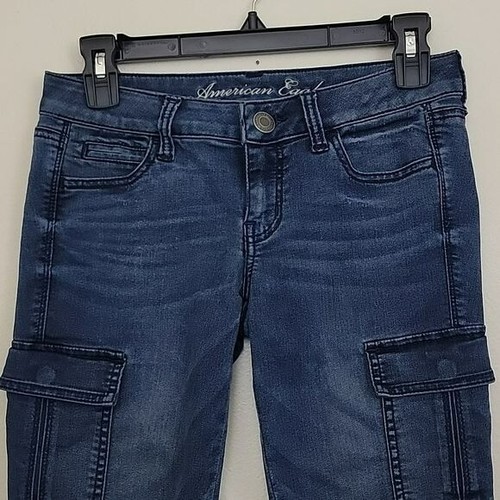 American Eagle Blue Cargo Faded Low Rise Jegging Jeans 27" X 25.5" 2 - Picture 2 of 16