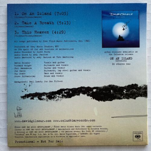 DAVID GILMOUR Live Selections From On An Island US 2006 PROMO Only CD PINK FLOYD - Picture 2 of 2