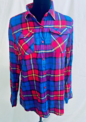 BNWOT WOMENS INSO MULTI-COLOR PLAID BUTTON UP FLANNEL SHIRT | SIZE X-LARGE