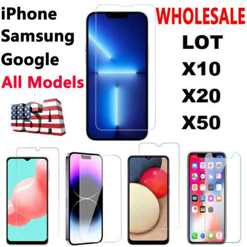 Wholesale Lot 50X Tempered GLASS Screen Protector for iPhone 15/Samsung/Google