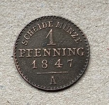Collectible 1 Pfenning 1847 A, King Friedrich Wilhelm IV of Prussia
