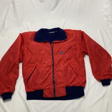 Vintage 90s Patagonia Bomber Jacket Size S Red NavyBlue Fleece Lined Made in USA