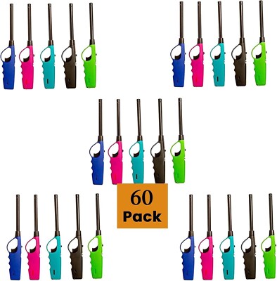 Wholesale 60-Pack Long Neon Butane Refillable Lighters for Candles & BBQ