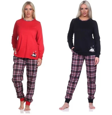 NORMANN Neu Frauen/Damen Schlafanzug/PYJAMA Schwarz/Rot 100% Baumwolle mit Bund 0820