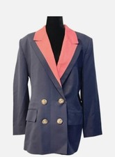 NWT Christian Dior Two Button Linen Blazer Navy Blue/Coral Size 12
