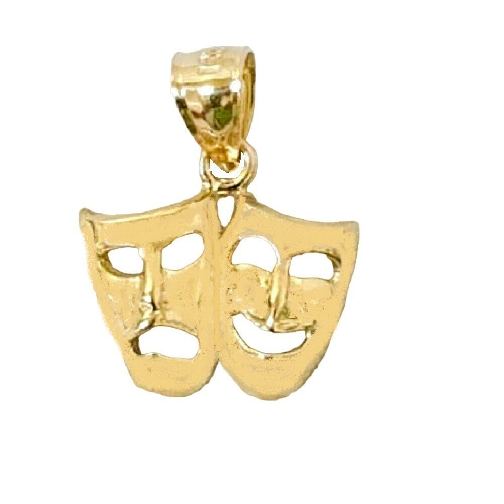 14k Yellow Gold Laugh Now, Cry Later Drama Mask Pendant Charm