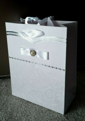  Geschenktasche Hochzeit Verlobung stabiles Papier glatt  weiß  22x18cm  Neu