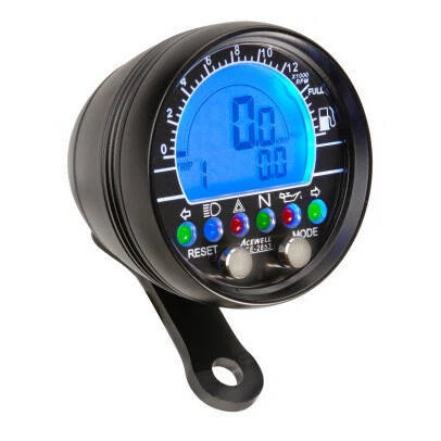 Round digital speedo with fully optioned LED panel and fuel meter in black metal