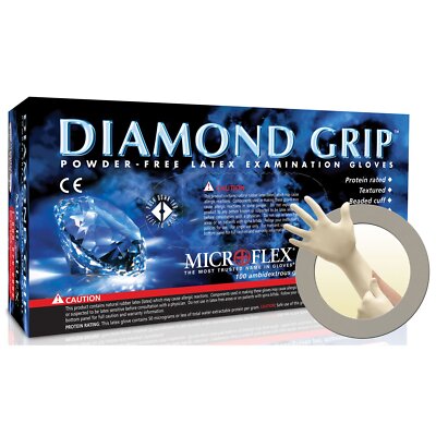Microflex Diamond Grip MF-300-L Latex Gloves Large (3 Boxes of 100)