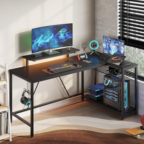 Gaming Schreibtisch mit LED-Leuchten Eckschreibtisch mit 2 USB-Ladeanschluss 3 A - Bild 2 von 9