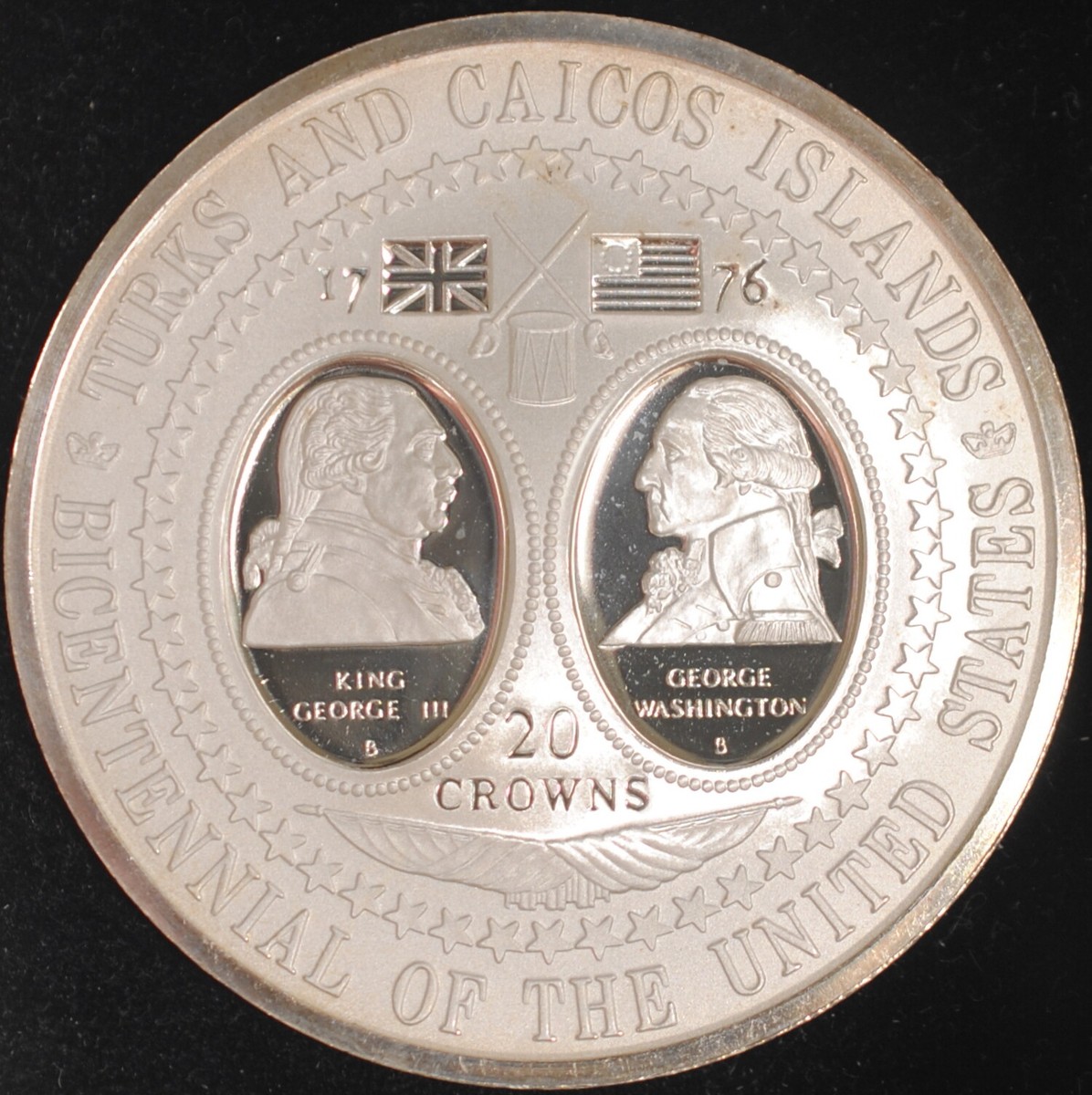 1976 Turks and Caicos Islands 20 Crowns Silver Proof US
