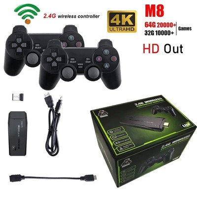 HD 4K Game Stick Wireless Console 64GB Built-In 20000 Retro TV Game  For PS1/GBA