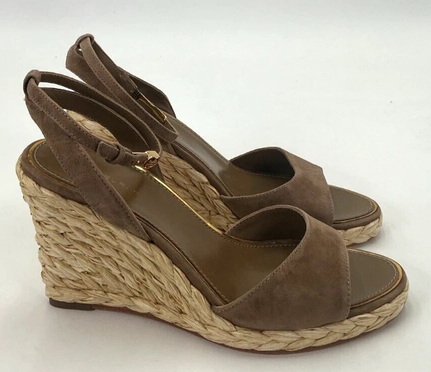 Tory Burch Raffia Women's Size 6 Brown Suede Wedges - Image 4 of 4