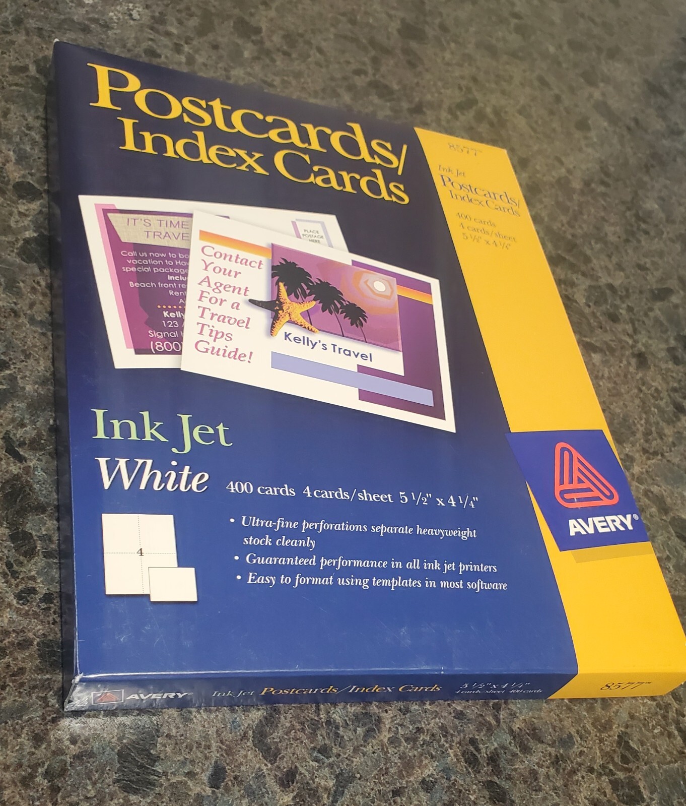 Avery 8577 Ink Jet Postcards/Index Cards White 400 Cards 4/Sheet 5 1/2