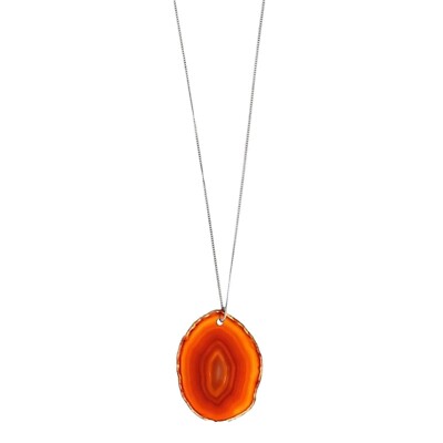 Saint Laurent Agate Necklace Orange Brown Stone Silver Brass