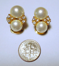 STATEMENT Vintage CHRISTIAN DIOR 7/8" DOUBLE PEARL Crystal EARRINGS France