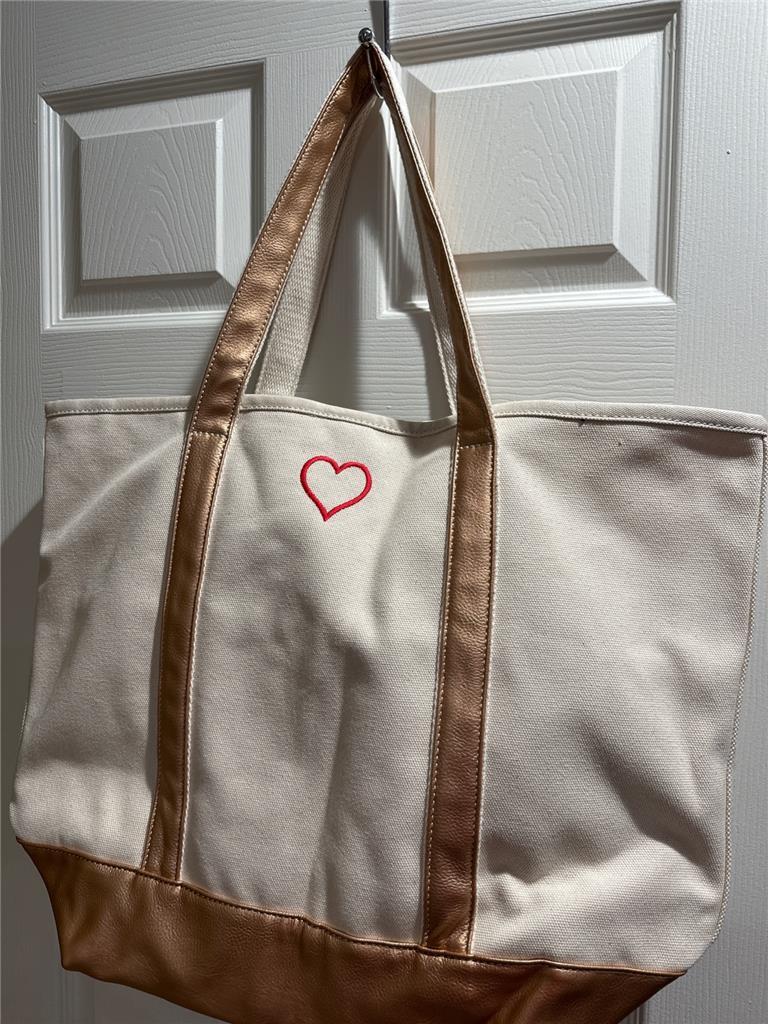 Lands End Large Open Top Canvas Tote Bag Gold Monogram 