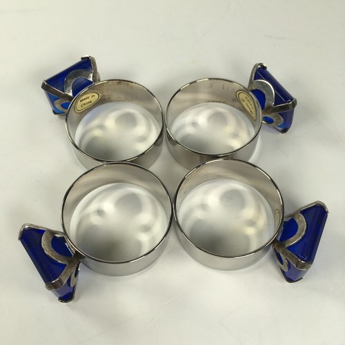 Lot of 4 Large Rectangle Cut Navy Blue Acrylic Stone Chrome Plate Napkin Rings - Picture 2 of 24