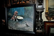  lovely older Dogs best Friend oil Painting        