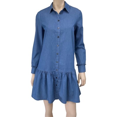 Draper James Dress Women Size 4 Blue Chambray Long SleeveButton Tunic NWT