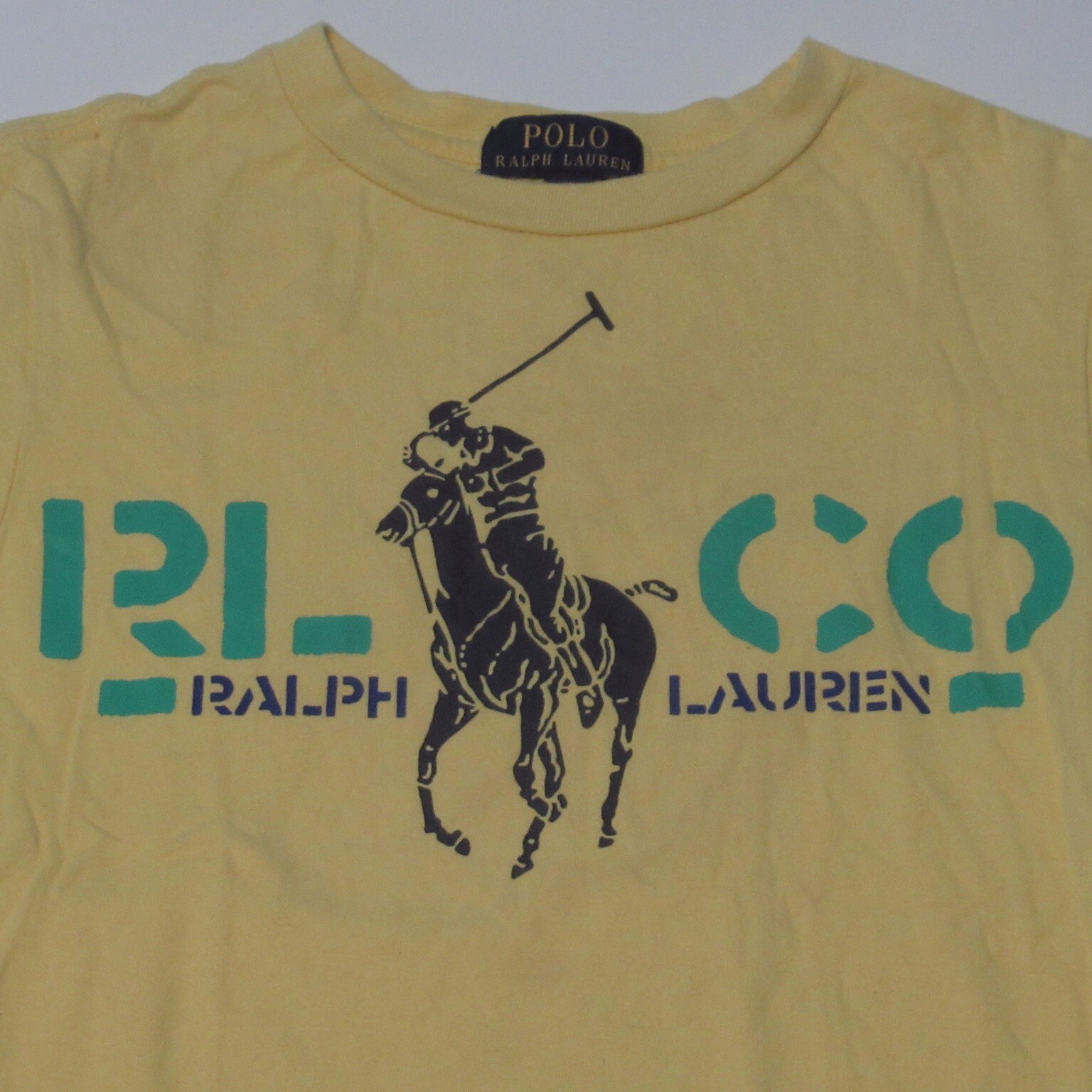 Polo Ralph Lauren T Shirt RL Co Giallo Grande Giocatore di Pony Gioventù Small