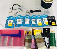 Jewelry Making Supplies Box Lot Over 100 Charms - Leather Cord - Silver - Pewter