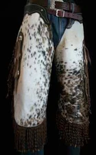 Cowhide Leather Hair-On Chinks with Fringe – Rodeo Western Show Cowboy Gear