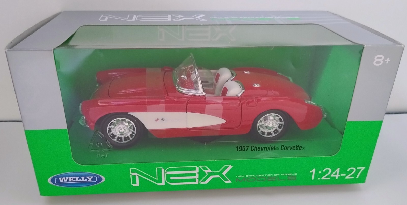 Welly - 1957 Chevrolet Corvette (Red & White) - Die Cast Model Car - Scale 1:24