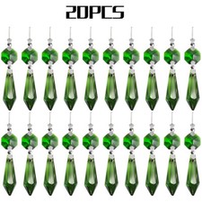 20x Chandelier Lamp Clear Crystal Icicle Prisms Bead Hanging Green Pendants