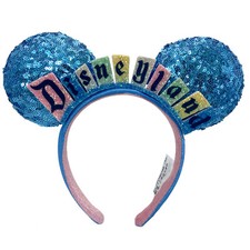 Disney- Parks Minnie Mickey Ears Marquee Sign Blue Sequin Disneyland Headband