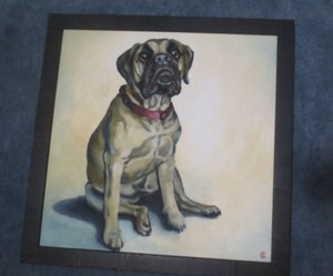Bullmastiff Wood Framed Painted Portrait 22.5 inch Square Depth 1.25 Inch