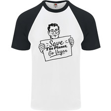 Save the Planet Go Vegan Global Warming Mens S/S Baseball T-Shirt
