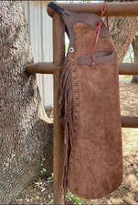 Men Western Cowboy Suede Leather Pant Fully Leg Fringes Riding Equestrian Chap