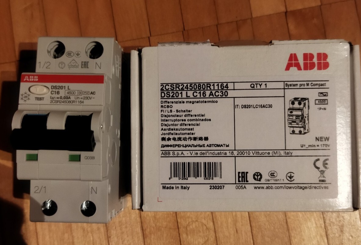 ABB DS201 L C16 AC30 INTERRUTTORE DIFFERENZIALE MAGNETOTERMICO