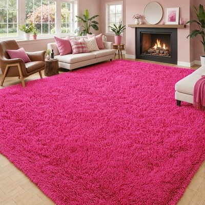Fluffy Area Rug 8x10 Large Ultra Soft Pink Plush Shag Mat for Living Room Floor